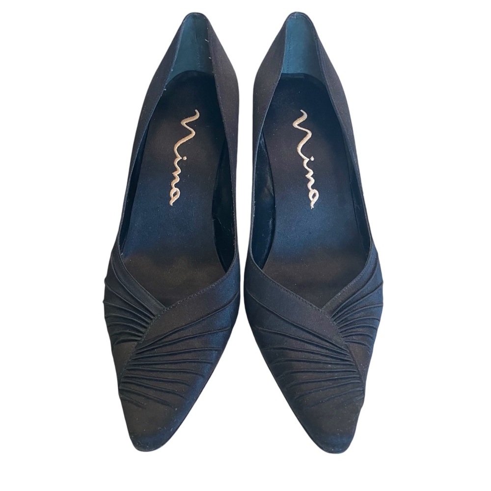 Nina Black Ruched Satin Pointed Toe Formal Pumps in size 8.5. - Picture 2 of 5
